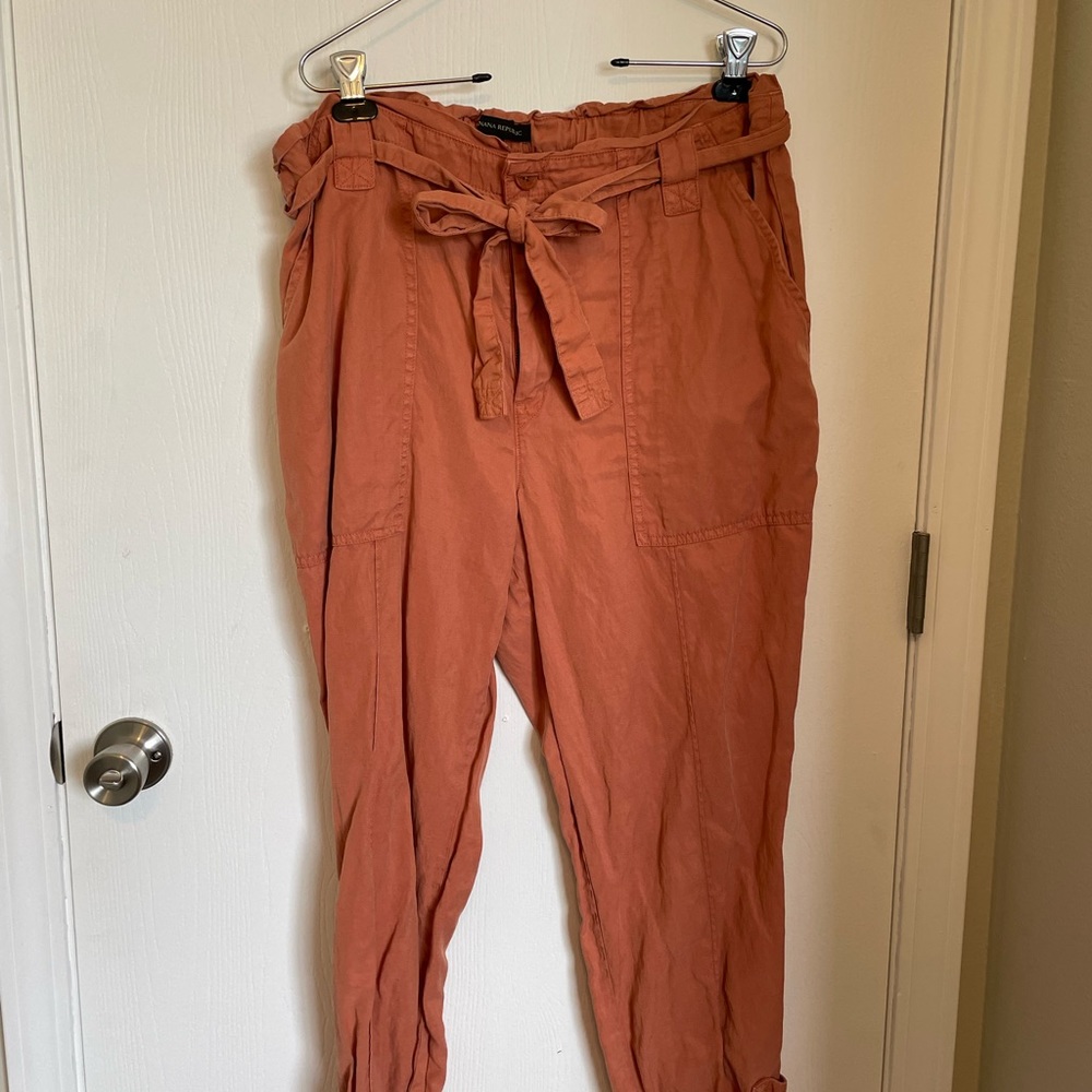 Banana Republic Rust Paperbag Waist Tapered Pants